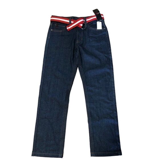 Southpole Mens Jeans Red Loose Straight Belted Dark Wash Blue 34/30 VTG - Picture 1 of 5
